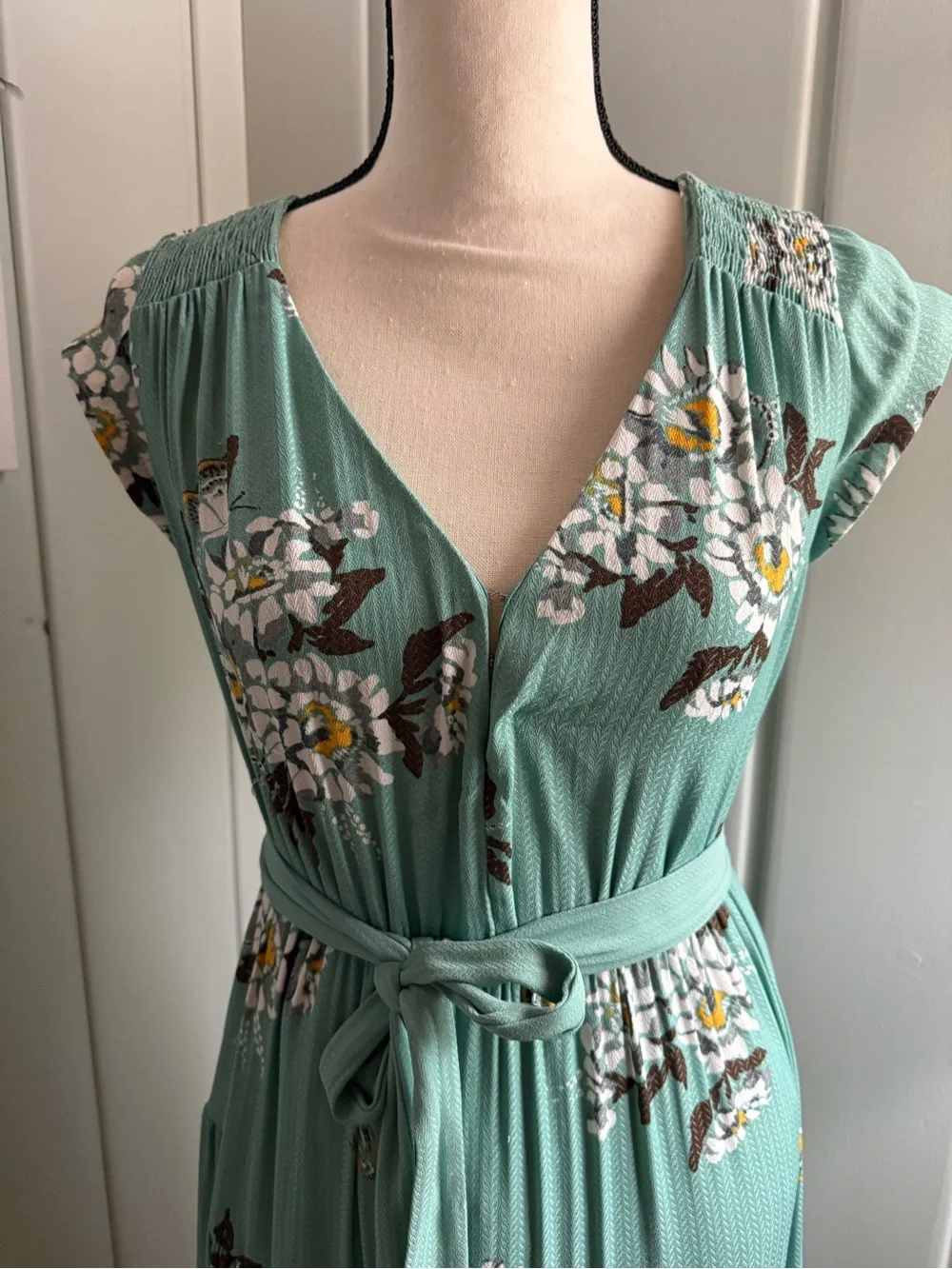 Free People All I Got Printed Tiered Maxi Dress Green Floral Size 0